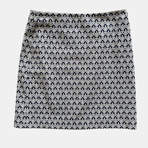 Talbots Petite Navy White Geometric mini Pencil Skirt 6P Cotton Stretch art deco